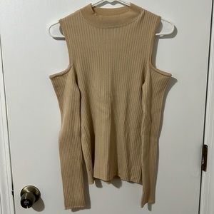 Forever 21 Tan Cold Shoulder Long Sleeve Sweater